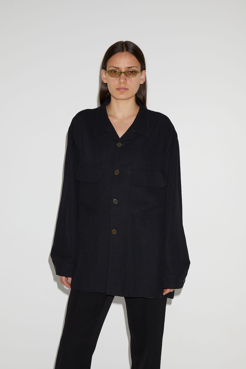 Vintage black twill oversized shirt with chest pockets image 1