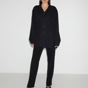 Vintage black twill oversized shirt with chest pockets image 2