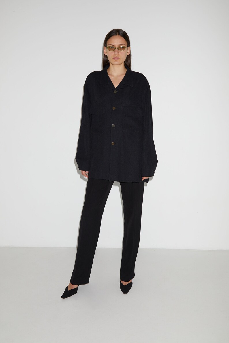 Vintage black twill oversized shirt with chest pockets image 2