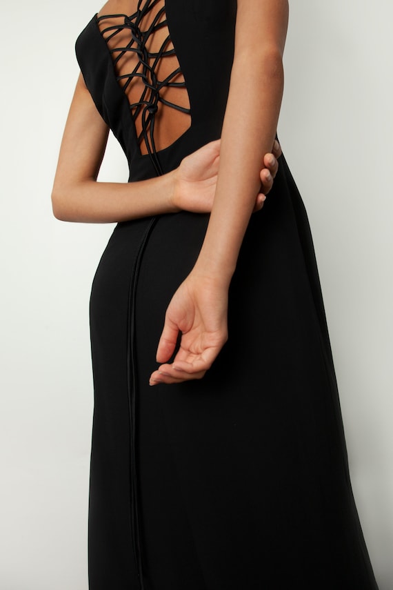 Vintage 90s black scrappy long black dress with sa