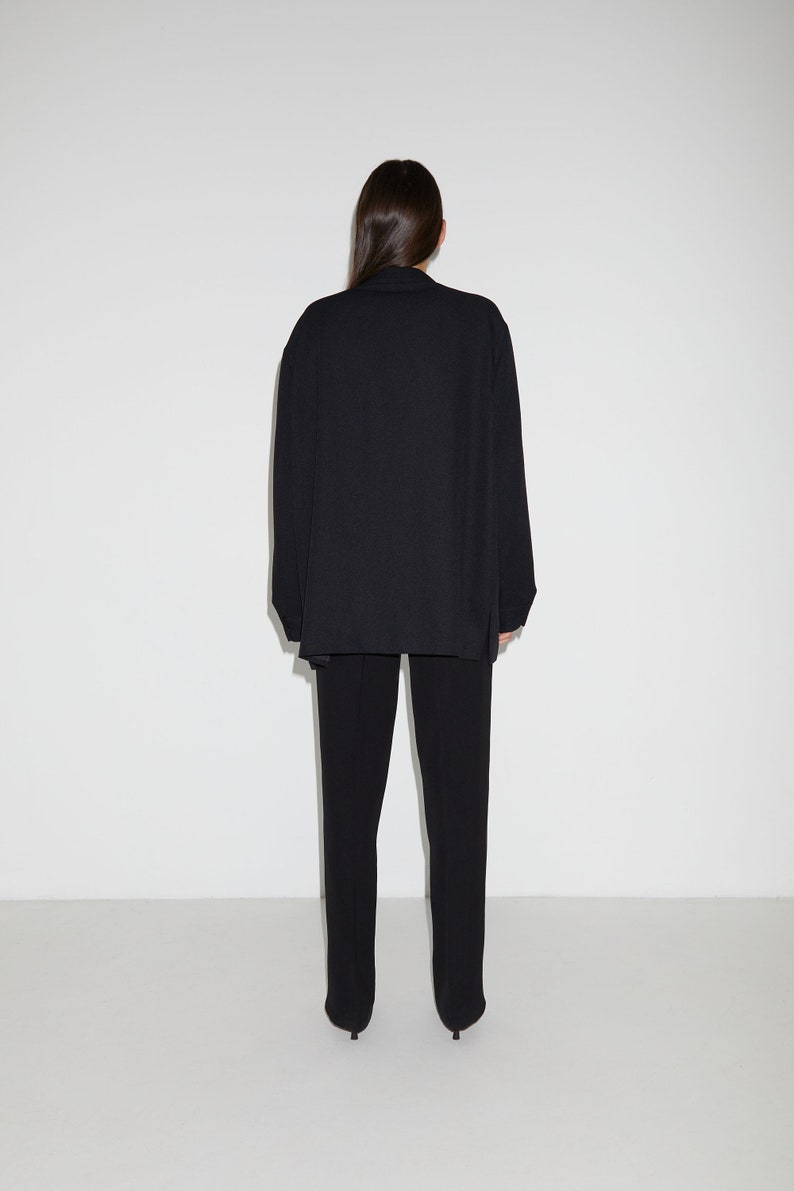 Vintage black twill oversized shirt with chest pockets image 3
