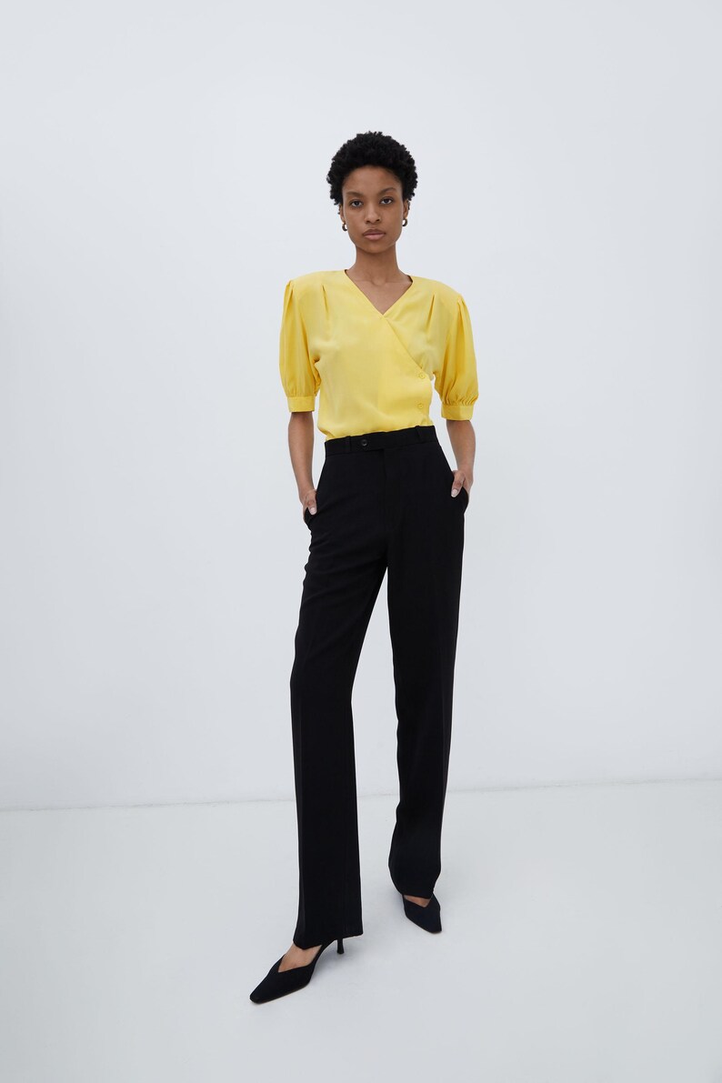 Silky Stripe Yellow Cold Shoulder Blouse main image 1