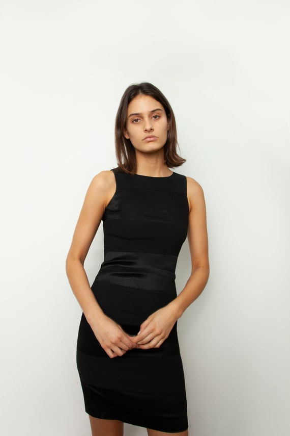 Vintage 90s Satin panelled black tank fitted mini
