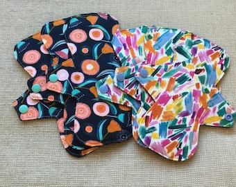 Set of 6 Cloth Pads, 3 Regular Absorbency and 3 Light absorbency Cloth Pads