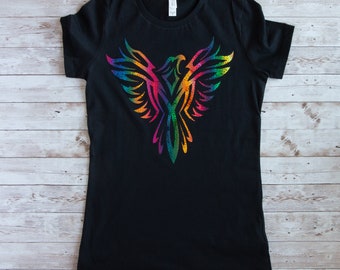 Damen T Shirt Motiv Phoenix  schwarzes Damen T-Shirt