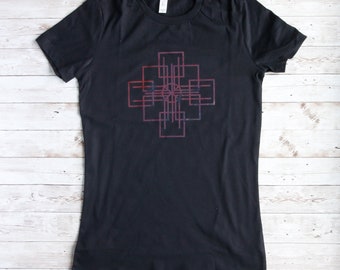 Damen T Shirt Motiv Geometric schwarzes  T Shirt für Frauen