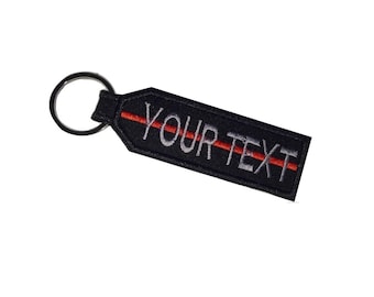 2 Pcs Thin Red line Custom name  Personalize Embroidered Tag keychain Firefighter Double Side
