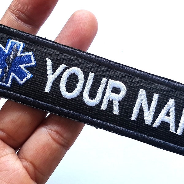 Personalized Custom name EMT EMS Rescue  Flag Embroidered Tag Keychain Keyring Key holder