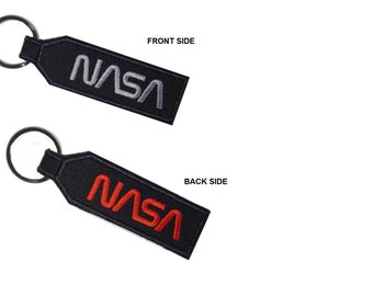 2 Pcs NASA Space Embroidered Tag Keychain  Gift for friend (Double Side)