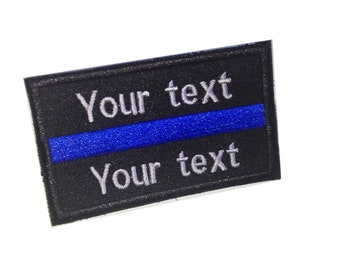 2 Pcs Blue line  Custom Name Tape Police  Embroideoral Patch Hook Backing)