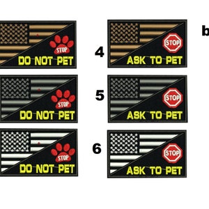 2 Pcs USA Flag Service Stop  Do not Pet Ask to pet  Dog Patch Embroideoral Patch Hook Backing