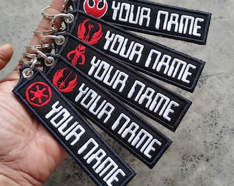 2 pcs Star Wars Custom name text Embroidered Tag Keychain