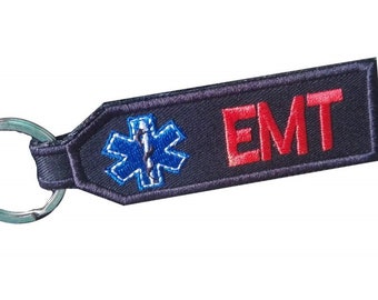 Paramedic Medic EMT EMS TAG Keychain Key Ring Embroidered Gift for friend (Double Side)