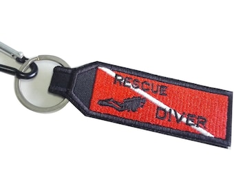 Scuba Diving Diver Flag Rescue Embroidered Tag Keychain Man Keychain  Gift for father (Double Side)