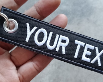 2 Pcs Custom Name  Personalized Embroidered Tag Keychain Keyring Key holder Biker Motorcycle Luggage