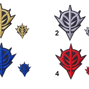 May include: Four embroidered iron-on patches in different colors. The patches feature a stylized design with a circle and a leaf-like shape. The patches are numbered 1 through 4.