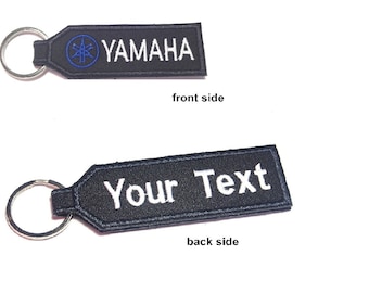 2 Pcs Custom name text Yamaha Motorcycle Biker Racing Car Embroidered Tag Keychain (Double side)Gift for friend