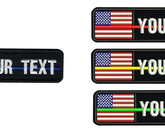 2 pcs Custom Name Tape American Flag Blue line Red line White line Green line Police  Embroidered Patch Hook Backing (4x1inch)