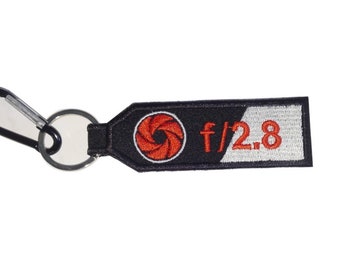 Gift for Friend Camera f 2.8 for Camera bag Embroidered Tag Keychain Man Keychain   (Double Side)