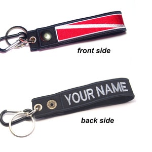 Scuba Diving Diver Flag Custom Personalized Name or Text Embroidered Tag Keychain Keyring Key holder