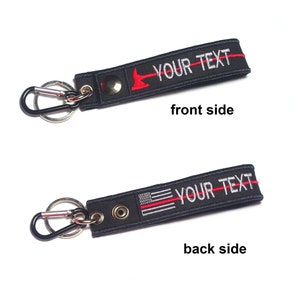 Firefighter USA Flag Thin Red line Rescue EMT EMS Custom Personalized Name or Text Embroidered Tag Keychain Keyring Key holder