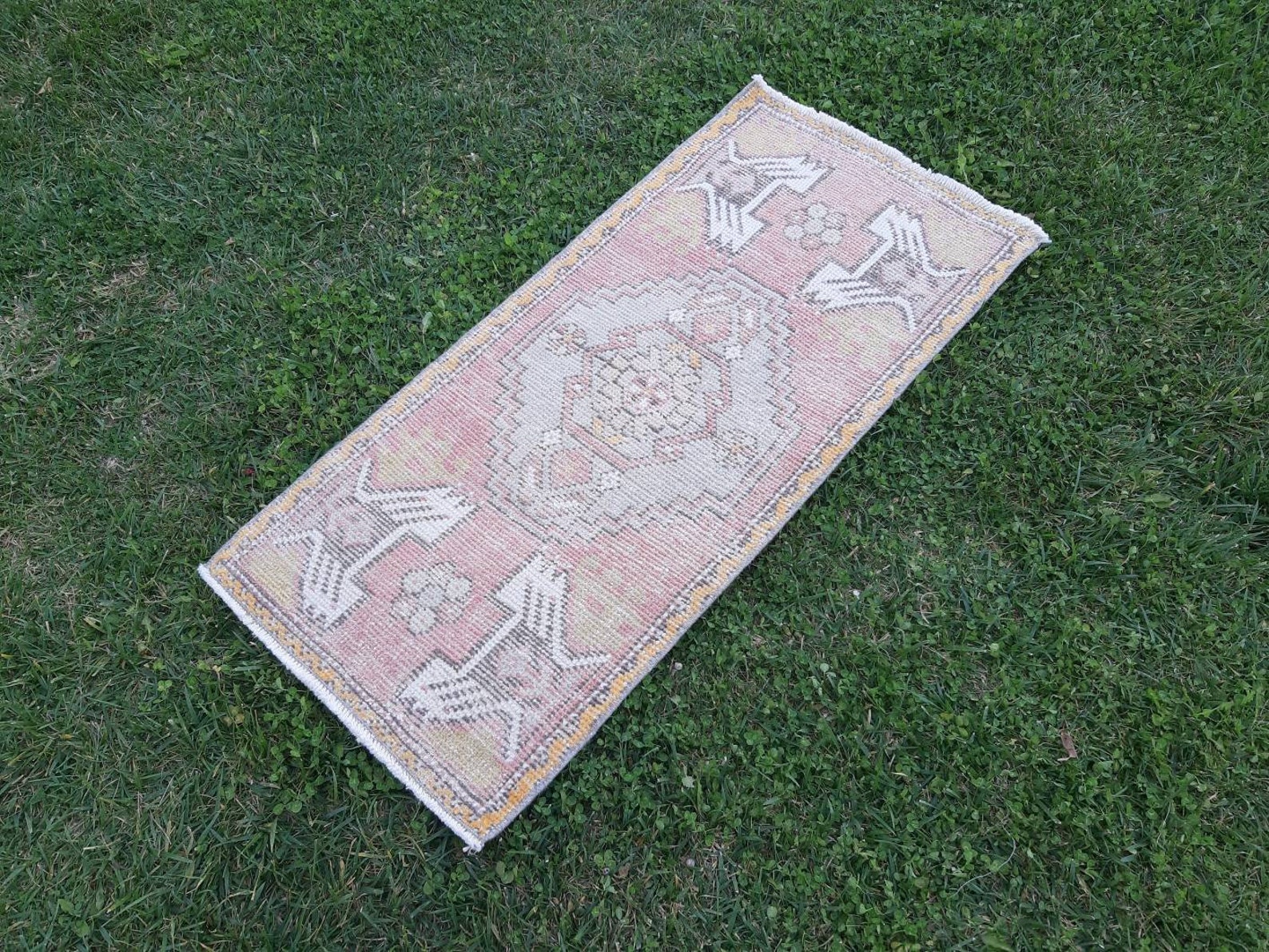 Faded Pink Bath Mat Vintage Small Rug Oushak Antique Rug Etsy