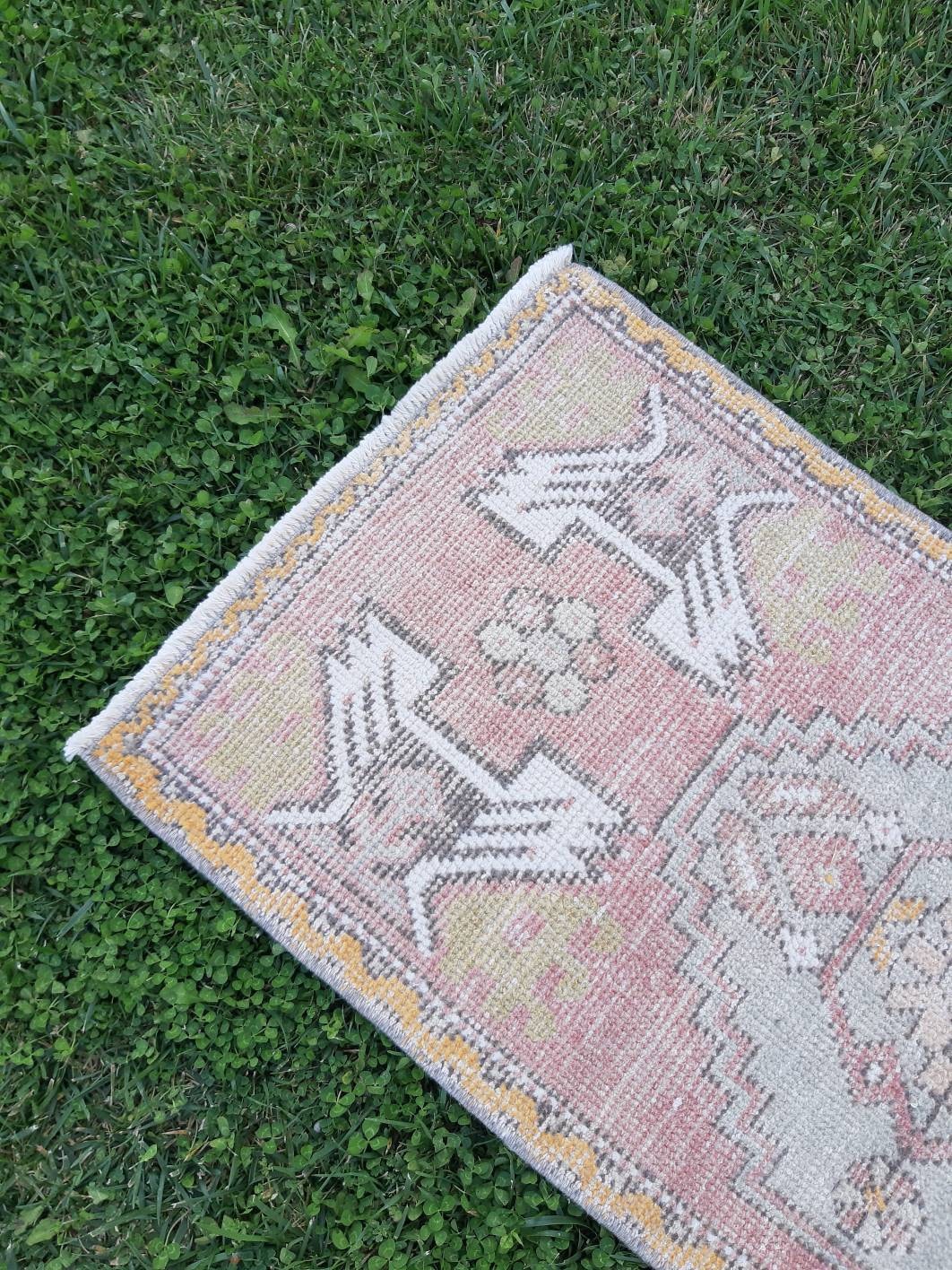 Faded Pink Bath Mat Vintage Small Rug Oushak Antique Rug Etsy