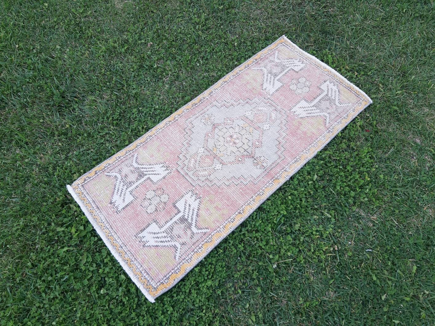 Faded Pink Bath Mat Vintage Small Rug Oushak Antique Rug - Etsy