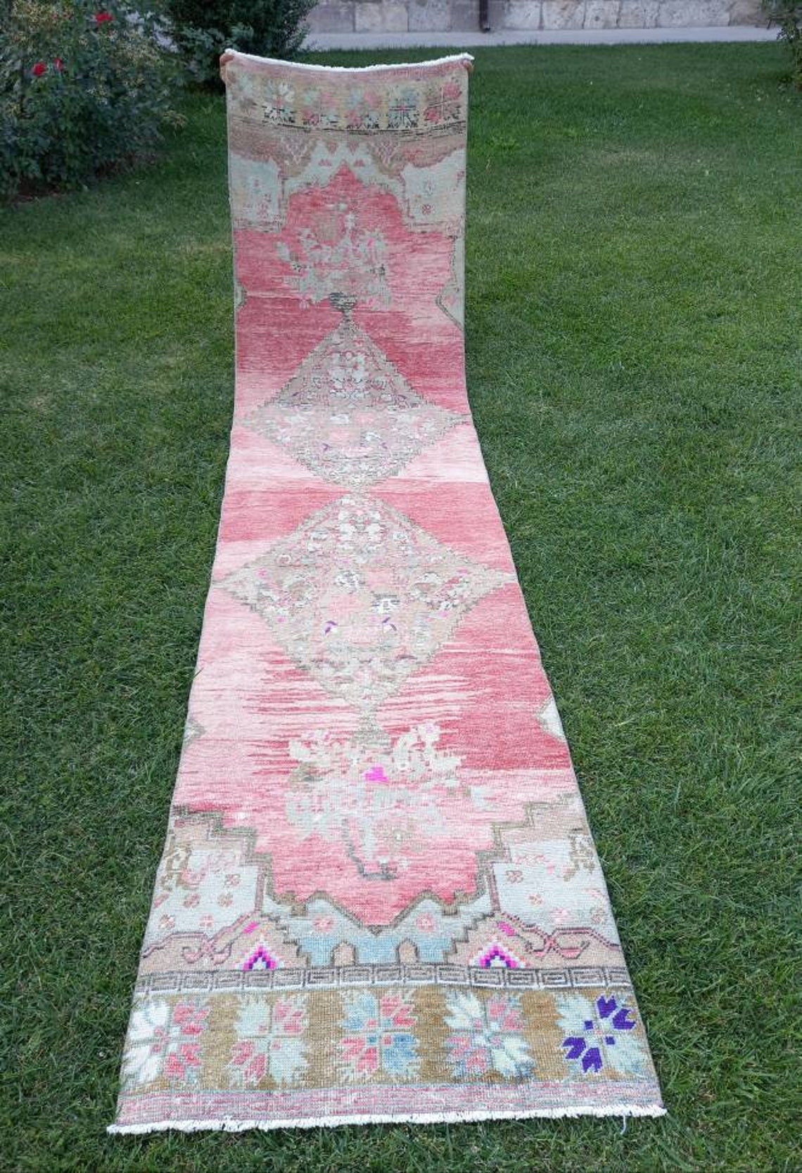 Pastel color runner rug Antique rug runners Vintage Etsy