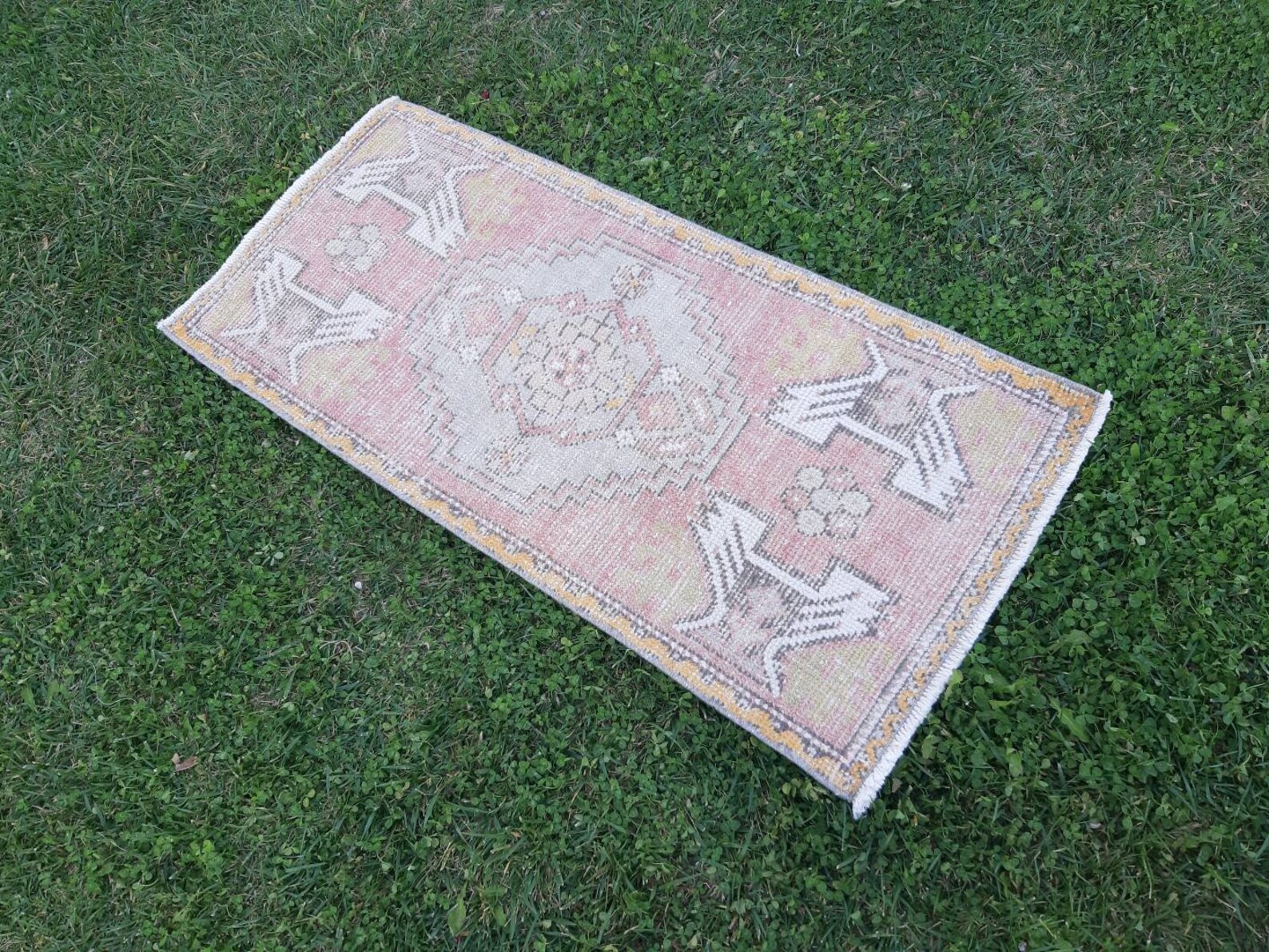 Faded Pink Bath Mat Vintage Small Rug Oushak Antique Rug Etsy