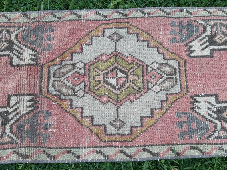 Turkish small rug Oushak doormat rug.Turkish vintage bathroom rug 3/'6\u00d71/'6 ft red mat rug.Red doormat rug.Low Pile distressed bathroom rug
