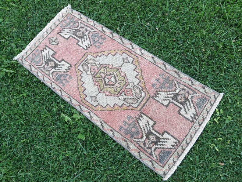 Turkish small rug Oushak doormat rug.Turkish vintage bathroom rug 3/'6\u00d71/'6 ft red mat rug.Red doormat rug.Low Pile distressed bathroom rug