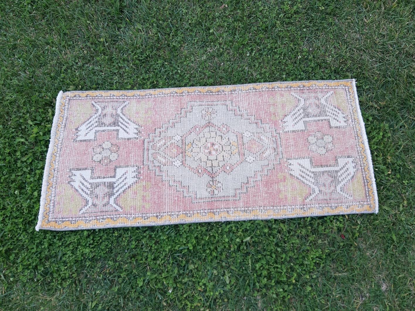 Faded Pink Bath Mat Vintage Small Rug Oushak Antique Rug Etsy