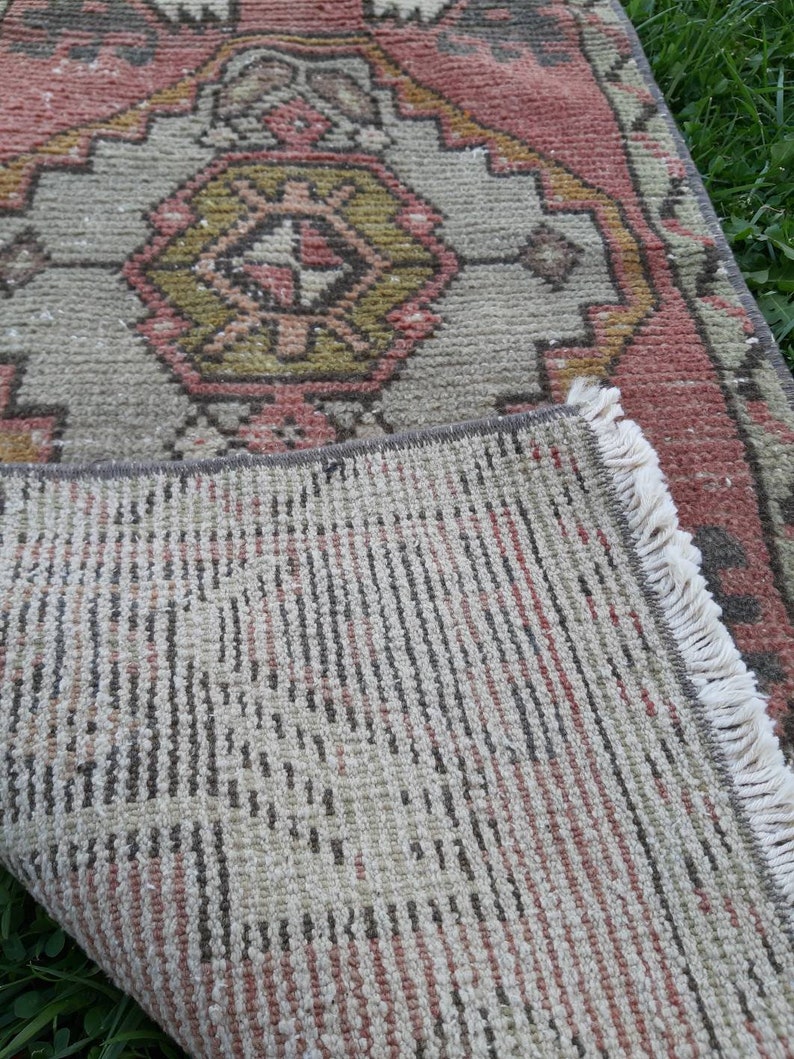 Turkish small rug Oushak doormat rug.Turkish vintage bathroom rug 3/'6\u00d71/'6 ft red mat rug.Red doormat rug.Low Pile distressed bathroom rug