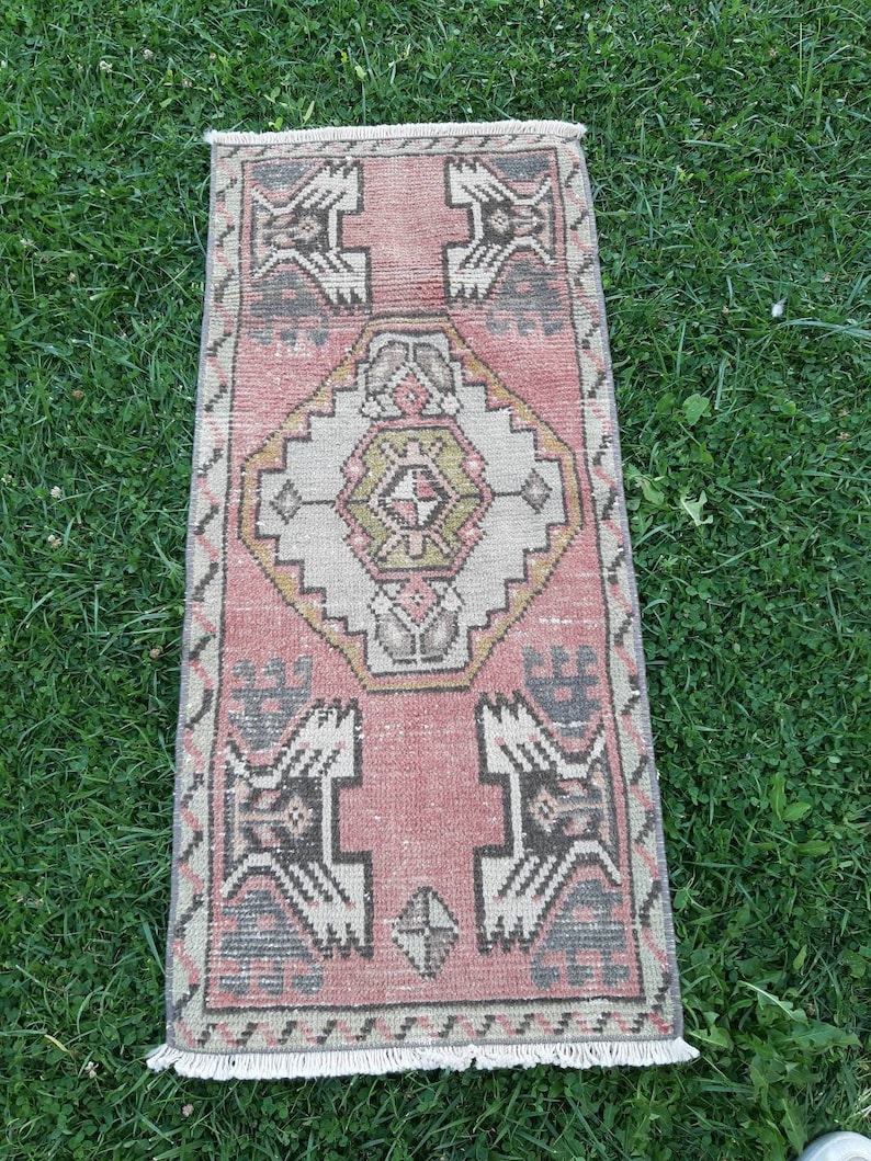 Turkish small rug Oushak doormat rug.Turkish vintage bathroom rug 3/'6\u00d71/'6 ft red mat rug.Red doormat rug.Low Pile distressed bathroom rug