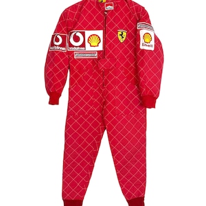 Vintage 90er Jahre Ferrari Racing Suit Overall Jungen Alter 7-8 Tag Netter Mann Sport Selten