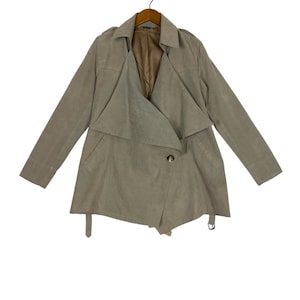 Vintage Alexander McQueen Drape Short Trench Coat Beige Made in Italy Women’s Medium Size Rare