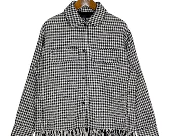 Zara Houndstooth Fringed Overshirt Jacket Women’s Small Size Rare