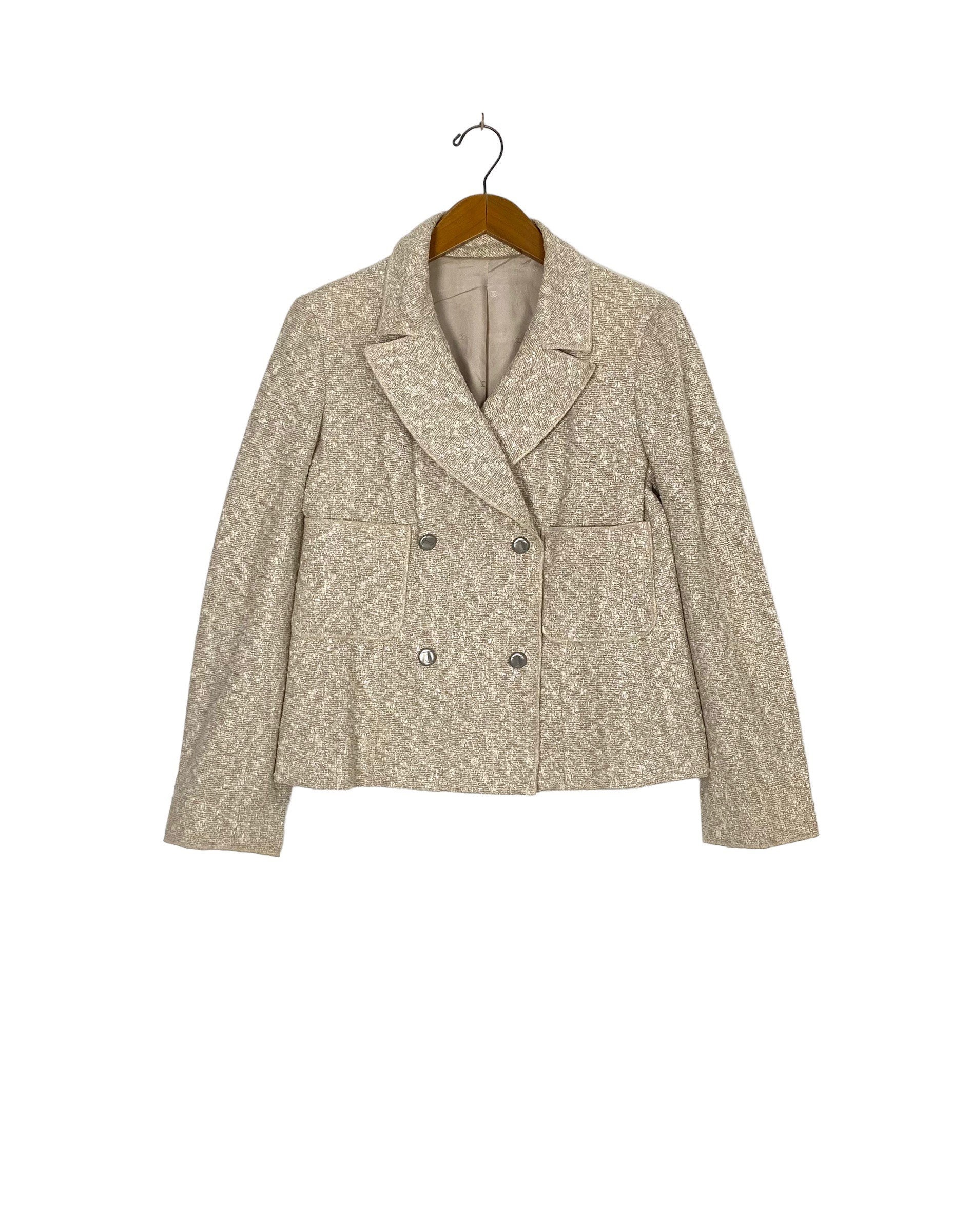 CHANEL, Jackets & Coats, Chanel Navy Classic Tweed Jacket Blazer Sz 36