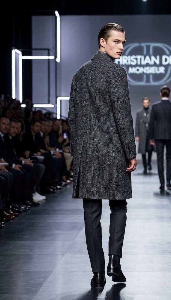 Very Rare Vintage Christian Dior Monsieur Herringbone Wool Coat