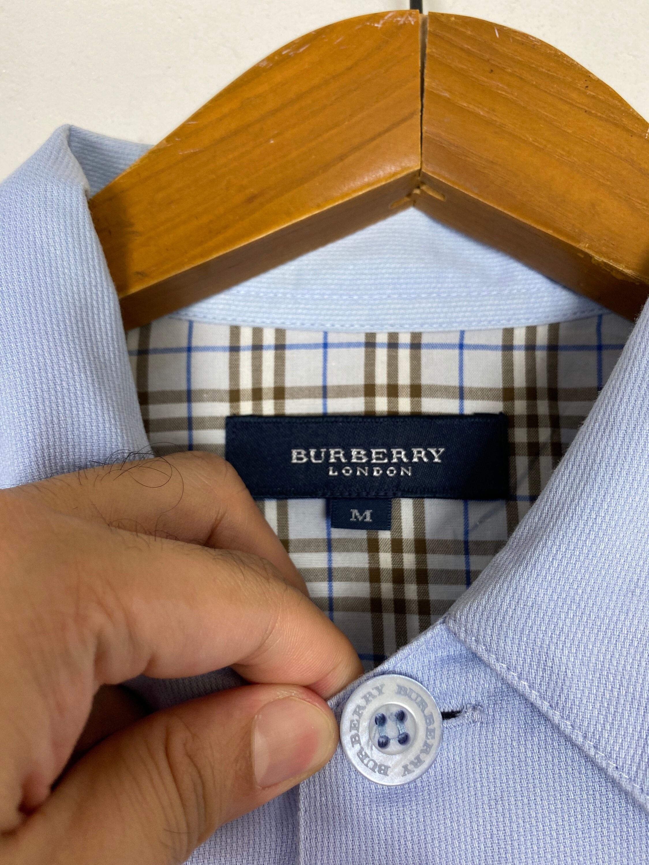 Vintage zeldzame burberry blauwe denim button down shirt nova check Kleding Herenkleding Overhemden & T-shirts Oxfords & Buttondowns 
