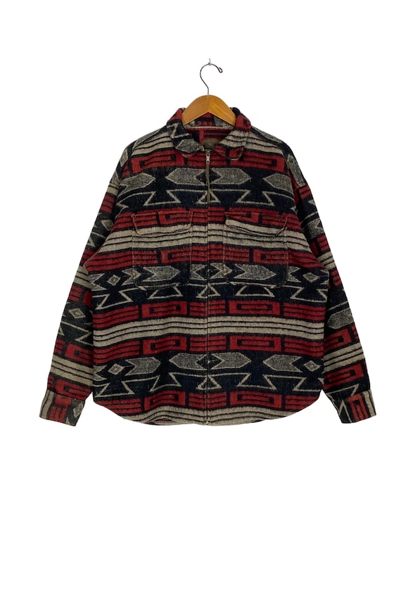 Quiksilver, Vintage Quiksilver Zipper Wool Jacket Navajo Aztec Design Men’s Large Size Rare