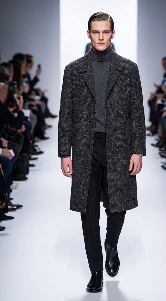 Very Rare Vintage Christian Dior Monsieur Herringbone Wool Coat