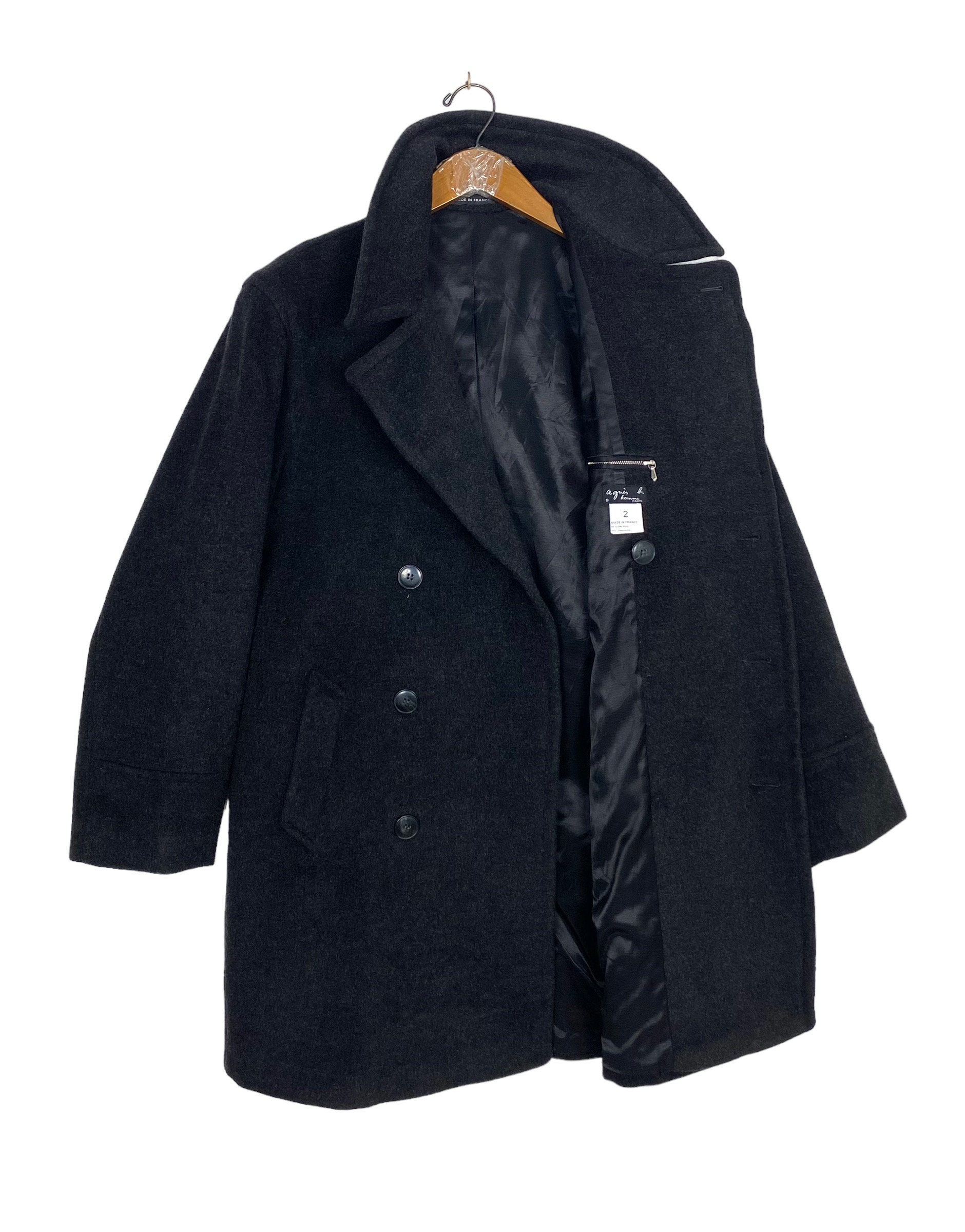 ジャケット・アウター 90s agnes b.homme minimal wool half coat Vintage 90s Agnes B Button Jacket Hoodie Wool T2 Size Grey