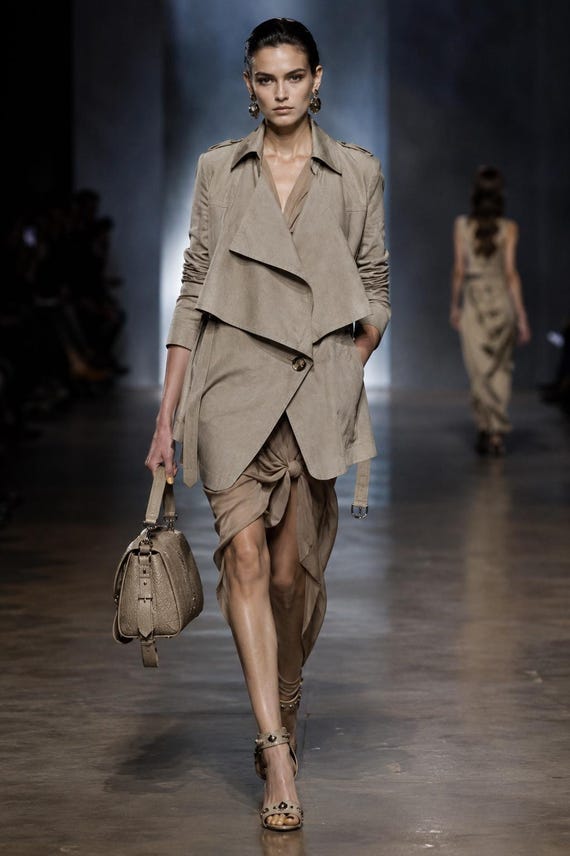Alexander McQueen, Vintage Alexander McQueen Drape Short Trench Coat Beige Made in Italy Women’s Medium Size Rare