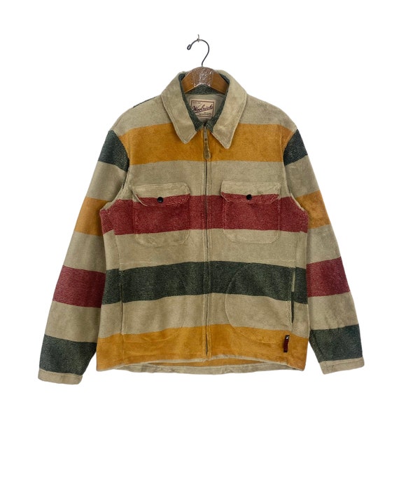 Vintage 90s Woolrich Blanket Zipper Fleece Hudson Bay Stripe Colour Block Made in Usa Mens Medium Size Rare Etsy Canada
