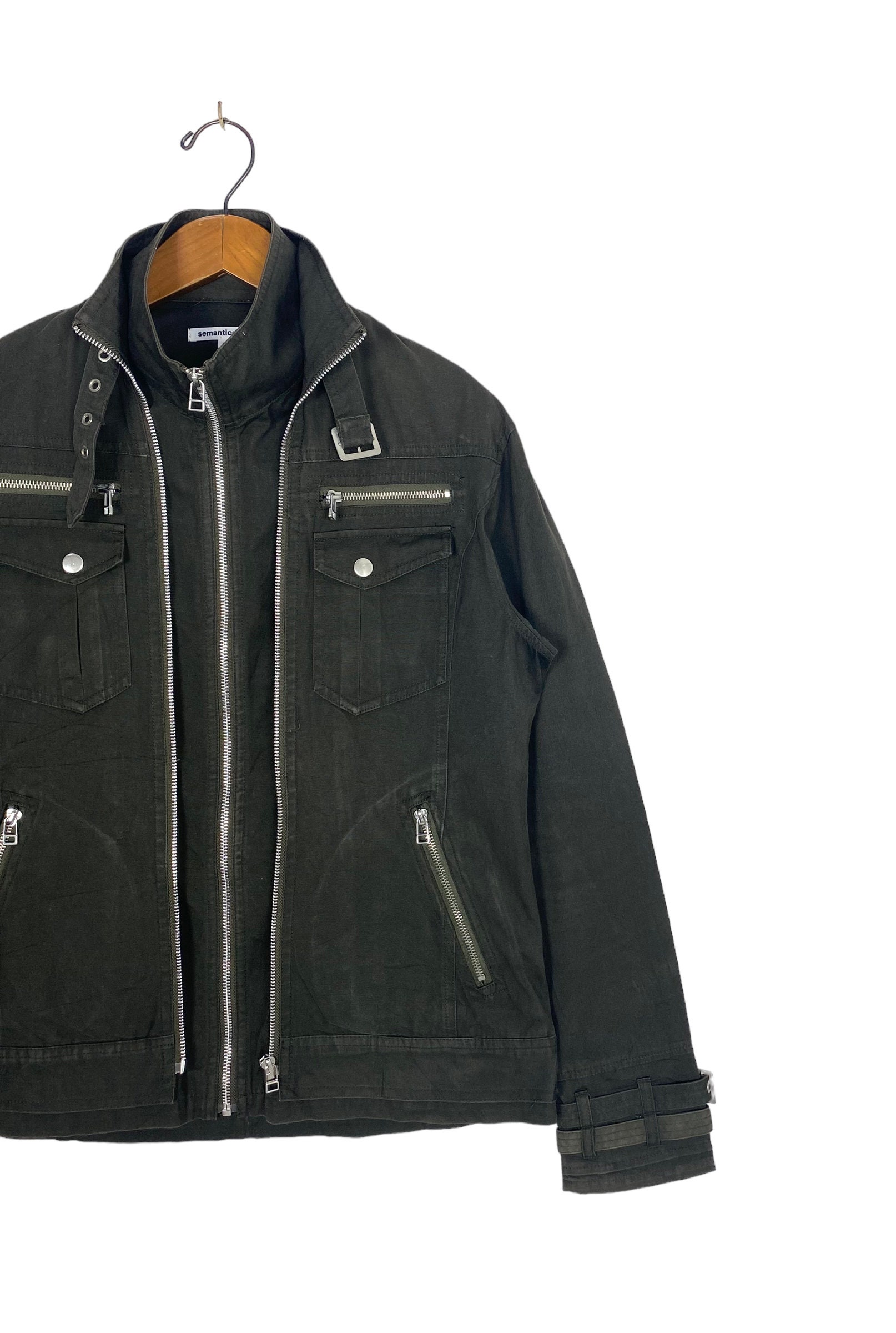 Vintage Semantic Design Bondage Jacket Double Zip Men
