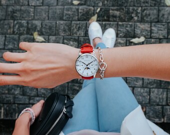 Reloj de mujer The Red Thongs / Silver de 36 mm con correa de piel roja