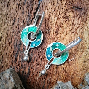 Pendientes modernos de plata de ley con esmalte cloisonné floral, para ella, transformables en colgante, hechos a mano, regalo para