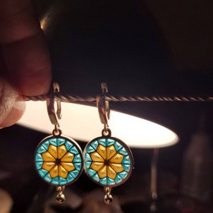 Transparent multicolour plique-a-jour sterling silver hot enamel earrings, for her, vitreous enamel, enamel art, wearable art, stained glass